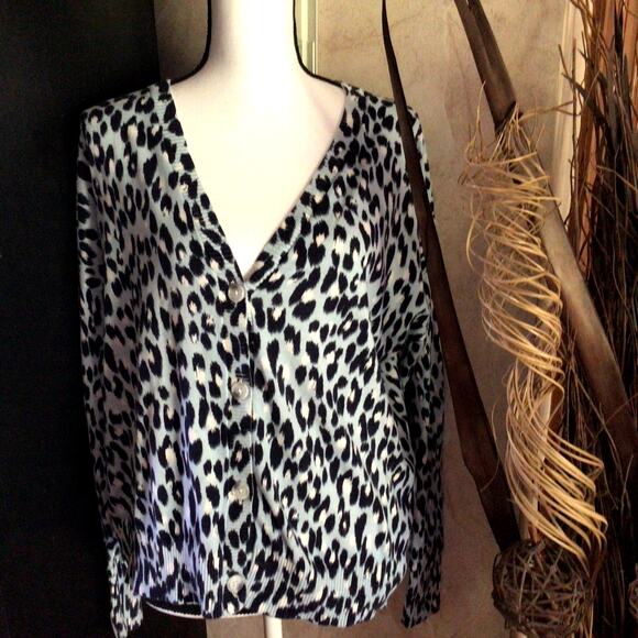 Loft Blue Animal print Cardigan Sz L - Picture 1 of 4